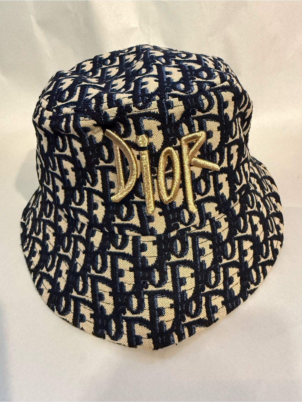 Dior Oblique Bucket Hat Navy Blue and Cream Blended Cotton Jacquard Unisex